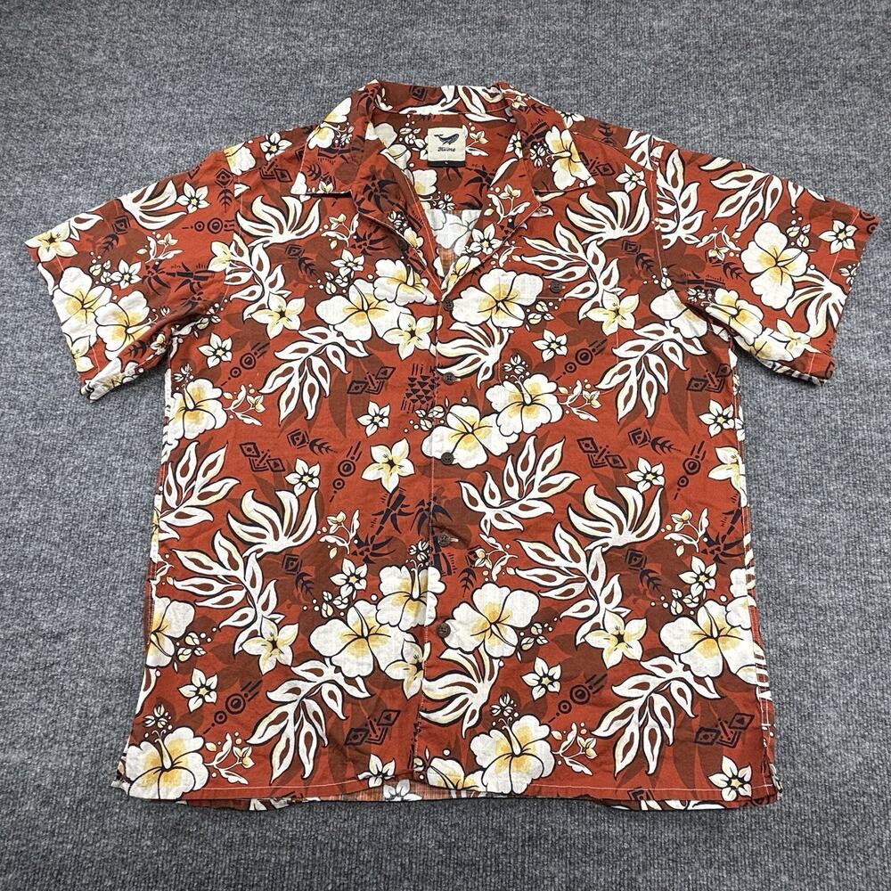 Yiume Hawaiian Shirt Adult Large Red Button Up Short Sleeve Floral Casual Mens